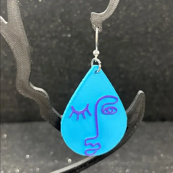 Blue and Purple Face Earrings - Picture 3 of 4